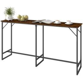 HOMCOM 70" Bar Table with Charging Station, Industrial Rectangular Bar Height Pub Table with Steel Frame, Rustic Brown