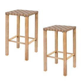 Bar Stools Set of 2, 27.6inch Metal Counter Height Bar Stools with Footrest, Hand-Made Drawstring Tall Bar Chairs for Kitchen, Island, Dining Roo