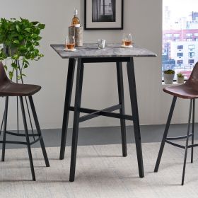 Modern Bar Height 42" Dining Table, Rubberwood Legs and Laminate Table Top, Paladina Marble Finish, Black