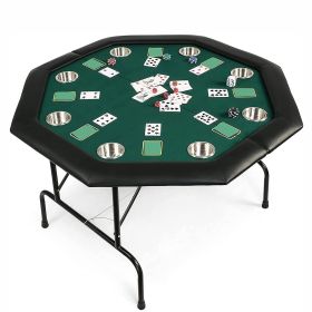 48" Octagon Folding Poker Table 8 Player Casino Texas Poker Mat, Stainless Steel Cup Holder