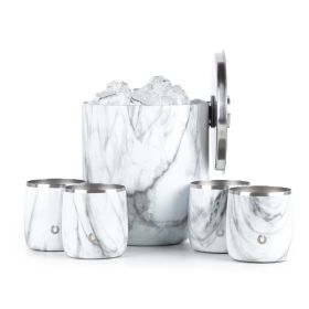 Stainless Steel Ice Bucket with Rocks Glass Set, Marble