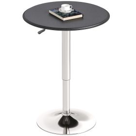 Modern Round Bar Table Adjustment Height Home Pub Bistro Desk Faux Leather Covered Wooden Top Chrome Base Black