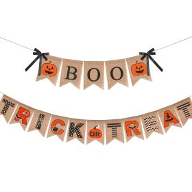 Halloween Burlap Banner Halloween Party Mantel Wall Hanging Supplies For Home Farmhouse Patio-Selling On Amazon Is Prohibited (Option: Brownishorange)