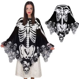 Halloween Lace Poncho Plus Size Halloween Skeleton Cape Day Of The Dead Costumes For Women 59 Inches X 59 Inches -Selling On Amazon Is Prohibited (Option: Halloween Skull Cloak)