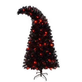 6FT Artificial Christmas Tree With LED Light, Pre-Lit Curved Shape Artificial Whimsical Xmas Tree With 900 Tips, Black Christmas Tree (Color: Black)