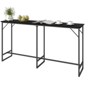 HOMCOM Bar Table with Charging Station, Industrial Rectangular Bar Height Pub Table with Steel Frame (Color: Black Wood Grain, size: 70 Inch)