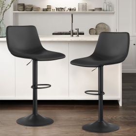 Bar Stools Set of 2 Modern Swivel Bar Chairs, Barstools Counter Height with Backrest, Adjustable PU Leather Upholstered Bar Stool for Kitchen Isl (Color: Black)