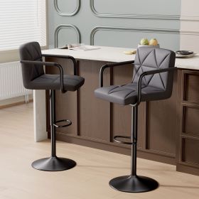 Bar Stools Set of 2, Seat Adjustable Height 25.5-34.5IN Barstools with Back & Arms (Color: Dark Gray)