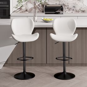 Bar Stools Set of 2, PU Leather Counter Height Barstools with Back, Height Adjustable Swivel Bar Chairs, Modern Armless Kitchen Island Stool (Color: White)