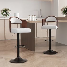 Swivel Bar Stools Set of 2 Seat Adjustable Height 25.2-33.8IN (Color: White, count: 1 set)