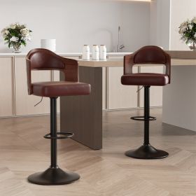 Swivel Bar Stools Set of 2 Seat Adjustable Height 25.2-33.8IN (Color: Brown, count: 1 set)
