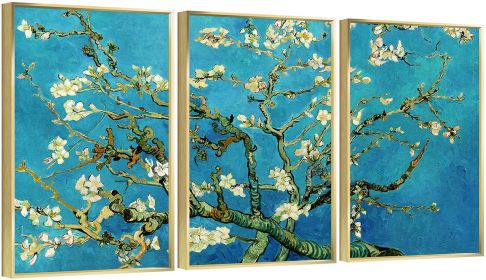 Framed Canvas Wall ArtOil Paintings Impressionism Aesthetic Prints Canvas Paintings for Living Room Bedroom Office Home; 3 Panels (GOLD: 16*24)