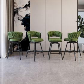 26" Bar Chair Suede Woven Bar Stool Set of 4,Black legs Barstools No Adjustable Kitchen Island Chairs (Color: Green)