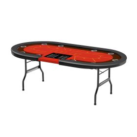 Upgraded 84" Folding Poker Table 10 Player Card Table with 10 Cup Holder for Texas Casino, Green/Red (Color: Red)