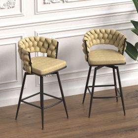 28" 360 Swivel Bar Stools Set of 2 Modern Swivel Bar Chairs, Barstools Counter Height with High Backrest, Easy 3-5 Minute Assembly for Bar, Kitch (Color: Light brown+PU)