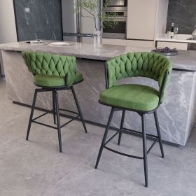28" 360 Swivel Bar Stools Set of 2 Modern Swivel Bar Chairs, Barstools Counter Height with High Backrest, Easy 3-5 Minute Assembly for Bar, Kitch (Color: Green+Black legs+Line)