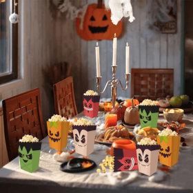 12 Pieces Halloween Popcorn Box Halloween Party Favor Snack Treat Boxes Candy Cookie Container Decorations Gifts For Popcorn Sales Halloween Part (Option: 12pcs)